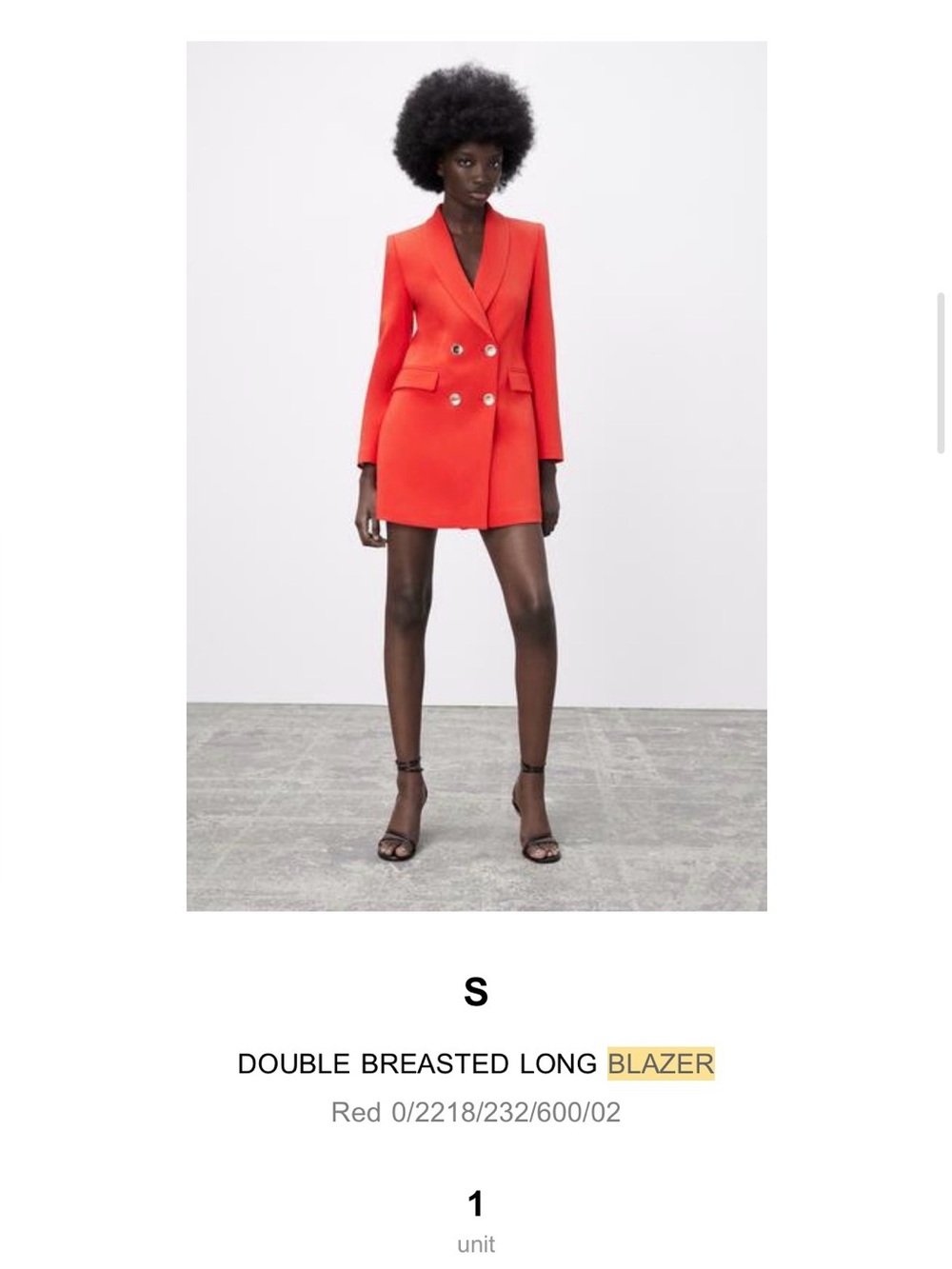 Zara Burnt Orange Double-Breasted Blazer Coat